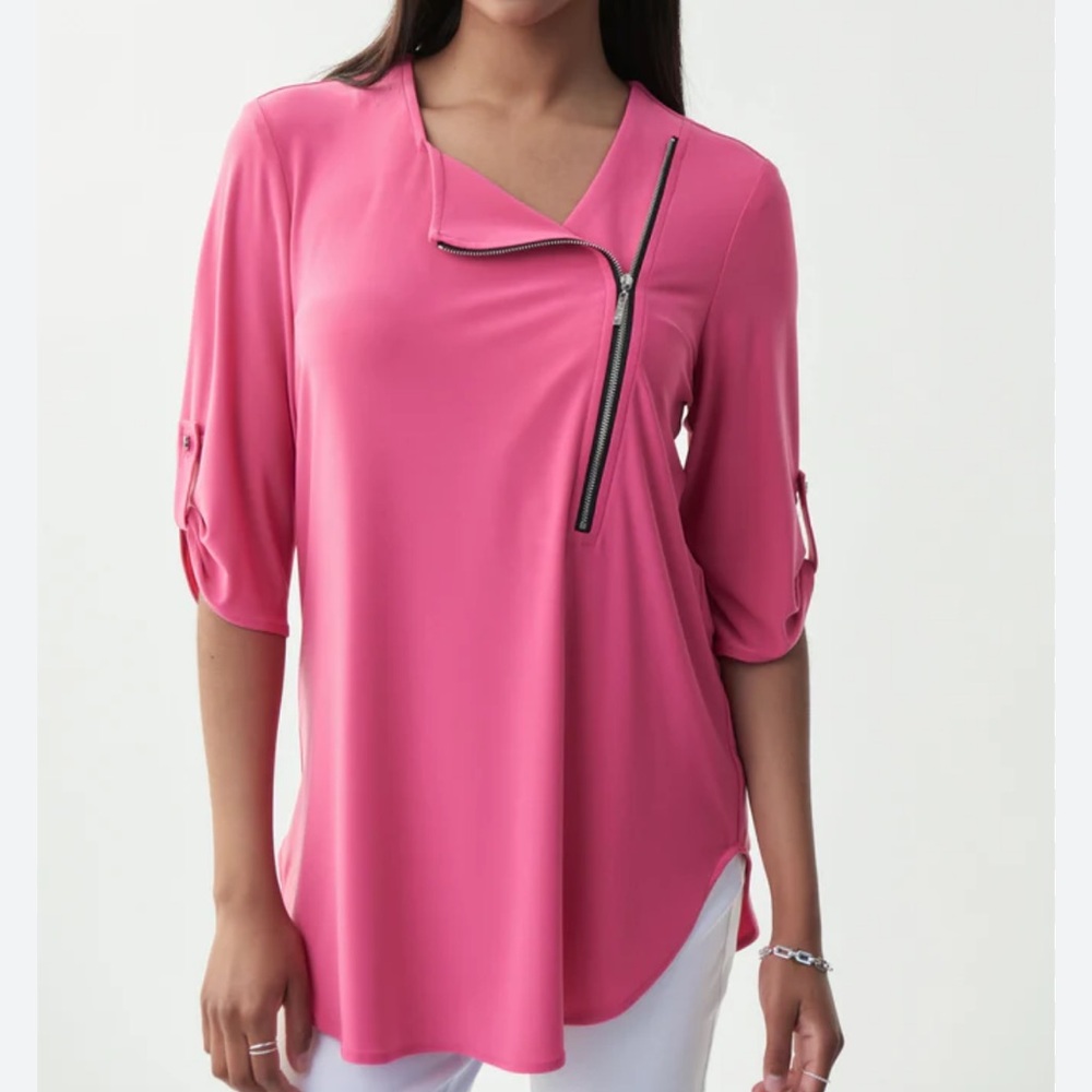 {nwt}Joseph Ribkoff Pink Asymmetrical Zipper Blouse